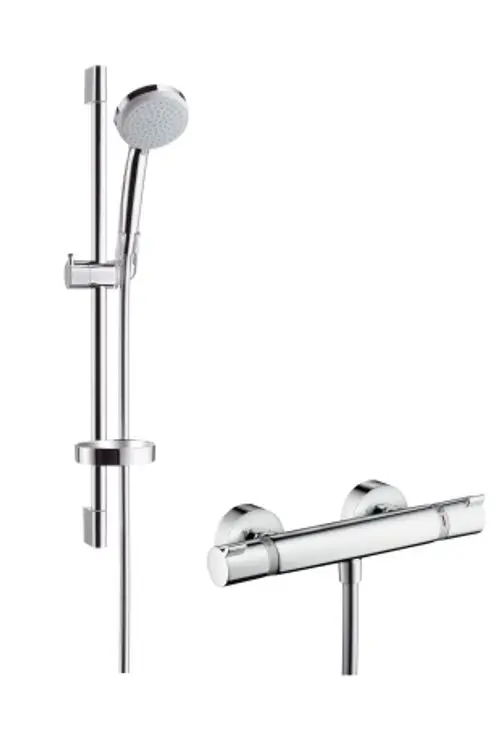 hansgrohe Croma 100 Brausesystem Aufputz Vario mit Ecostat Comfort Thermostat und Brausestange 65 cm Chrom, 27034000, Artikel in Kategorie